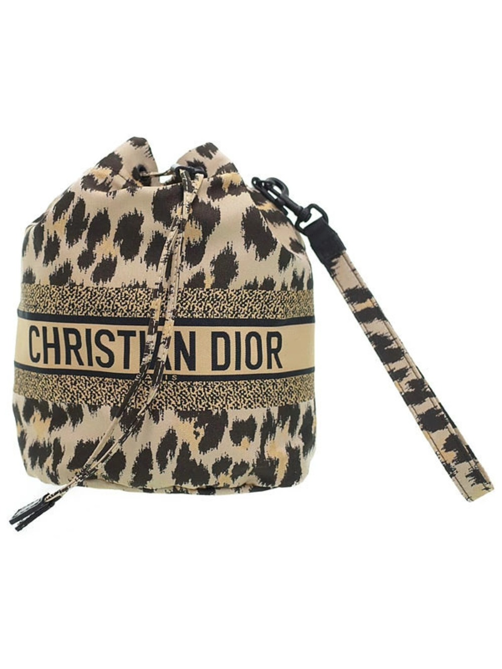Christian Dior Mizza Leopard Canvas Drawstring horizontal logo Yellow